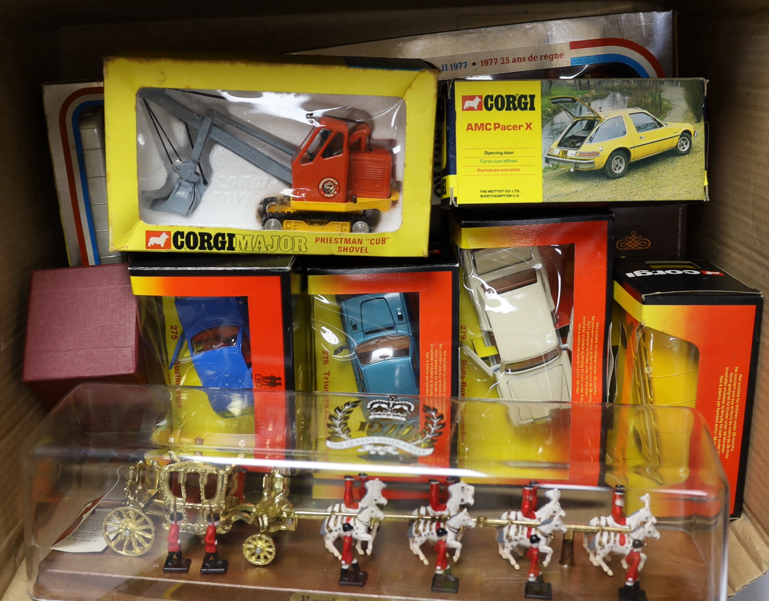 Seventeen boxed Corgi vehicles, together with three Solido vehicles and two Bburago, etc.